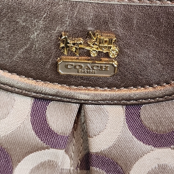 Coach 1941 Crossbody C Logo Jacquard Purse Plum/Taupe Metallic Trim Small Bag - Picture 10 of 15